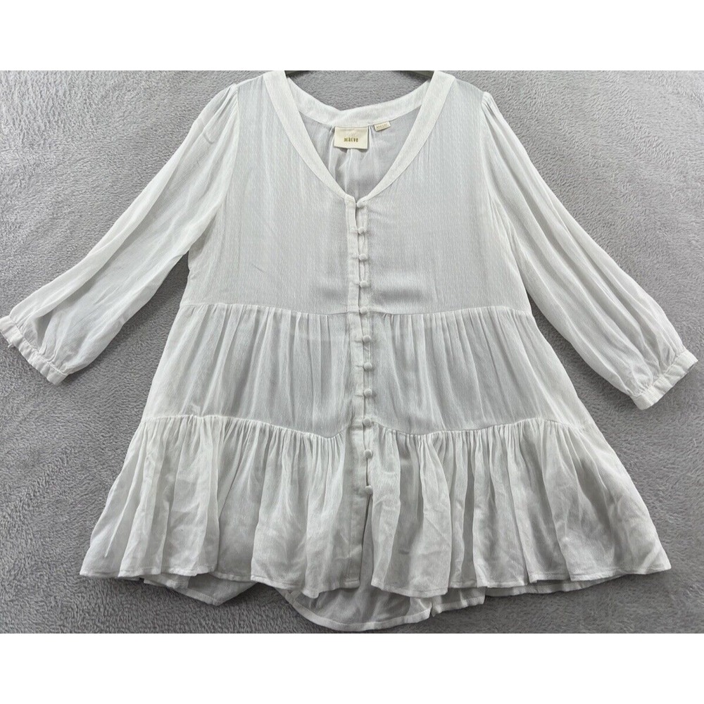 Maeve White Tiered Button-Down Peasant Top